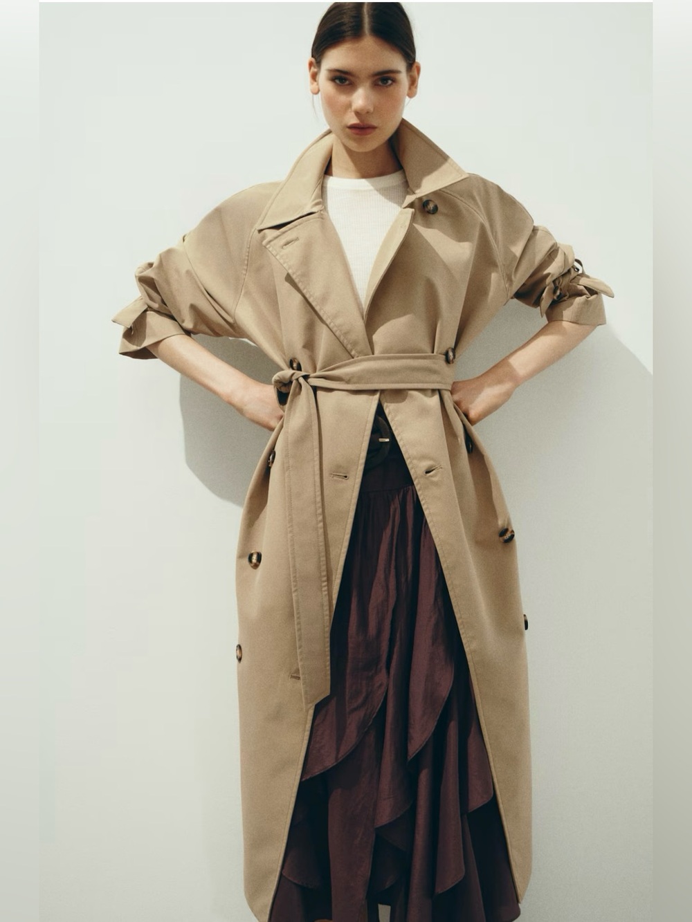 H&M Tan Double-Breasted Trench Coat with Self Tie Belt NWT Sold Out